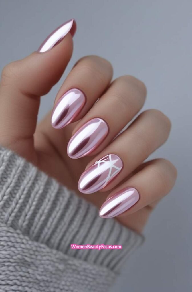 19. Chrome Pink Nails with Minimalist Design