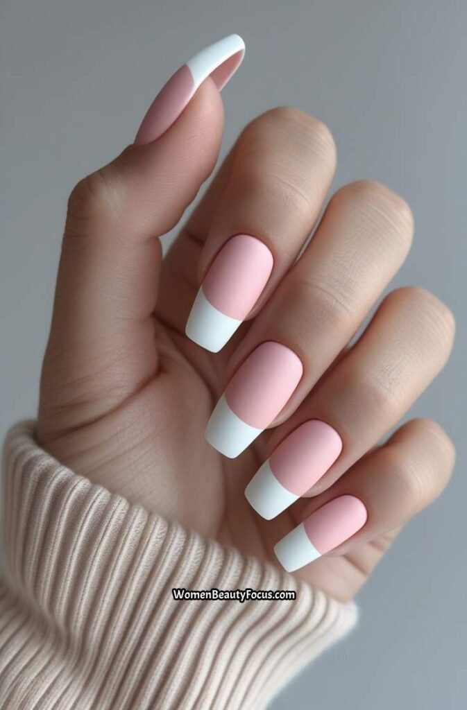 19. Classic French Manicure with Matte Finish
