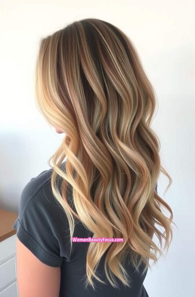 19. Gentle Waves with Sun Kissed Blonde Highlights FrontStraight View