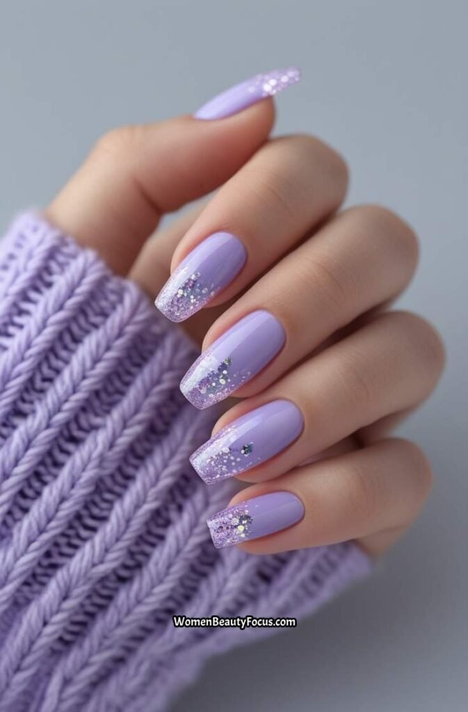 19. Lavender Beach Nails with Glitter Accents