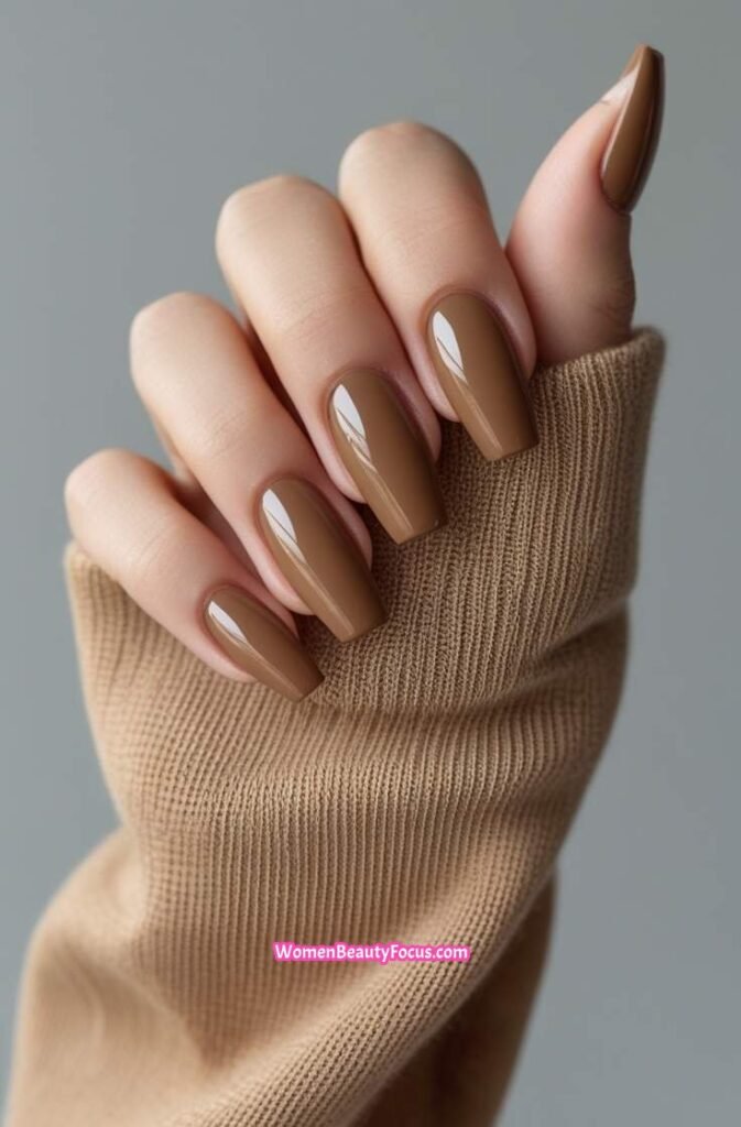 19. Light Coffee Colored Nails with Gloss
