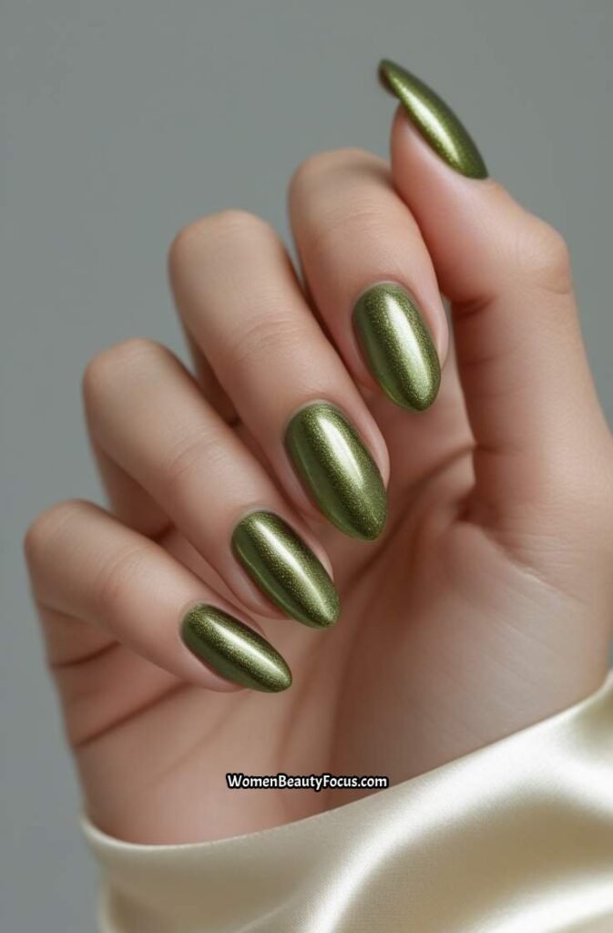 19. Metallic Olive Green Nails