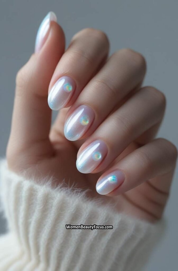 19. Pearl Aura Nails with Sheer Shimmer