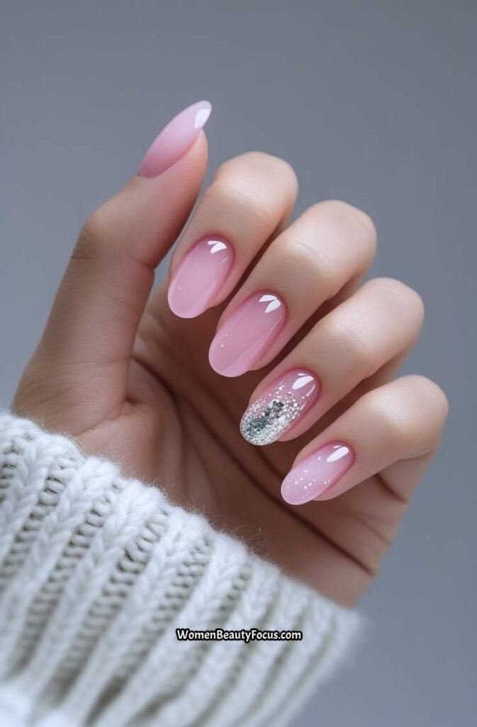 19. Pink Jelly Nails with Subtle Glitter