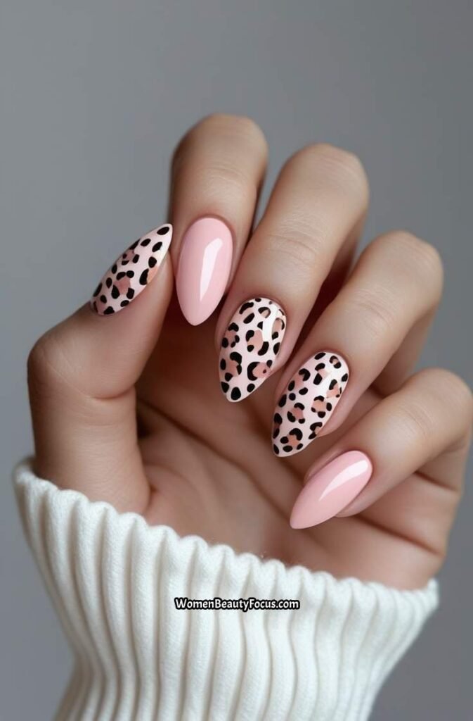 19. Pink Leopard Print Accent Nails