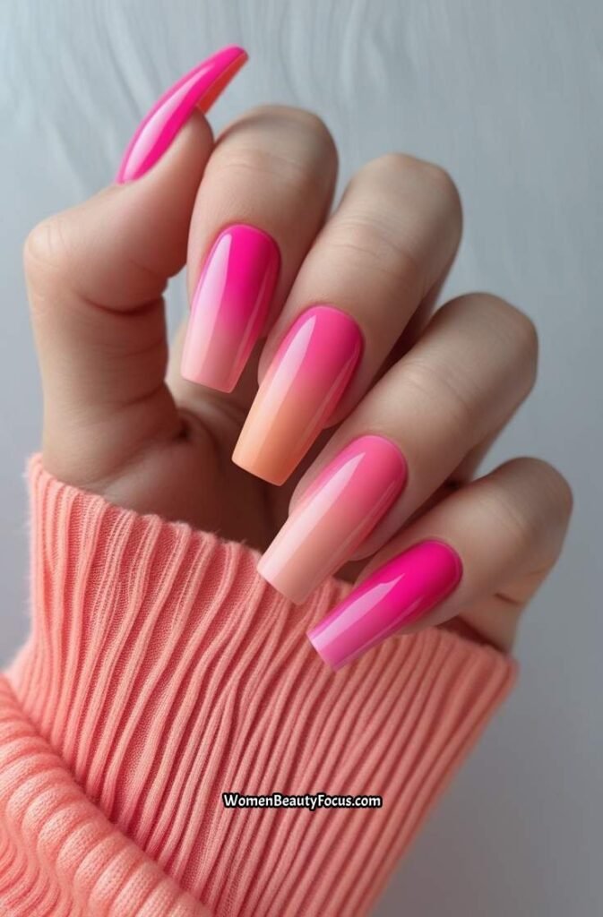 19. Pink and Peach Gradient Nails