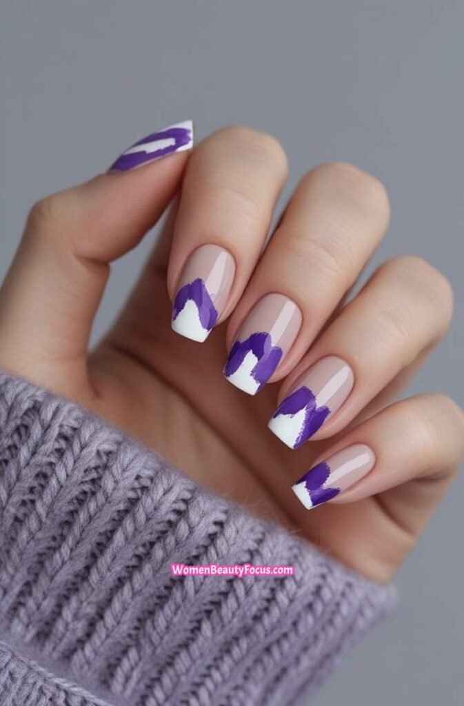 19. Purple Abstract Tip Nails