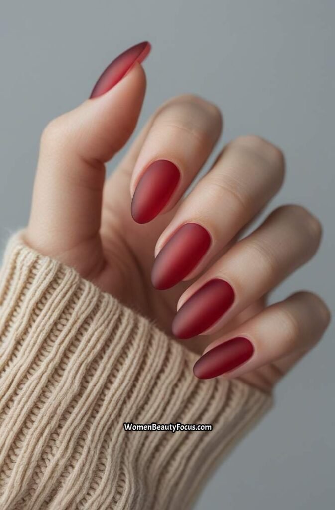 19. Red Glass Nails with Matte Base