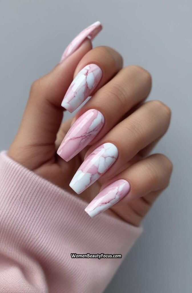 19. Rose Quartz Marble Acrylic Nails