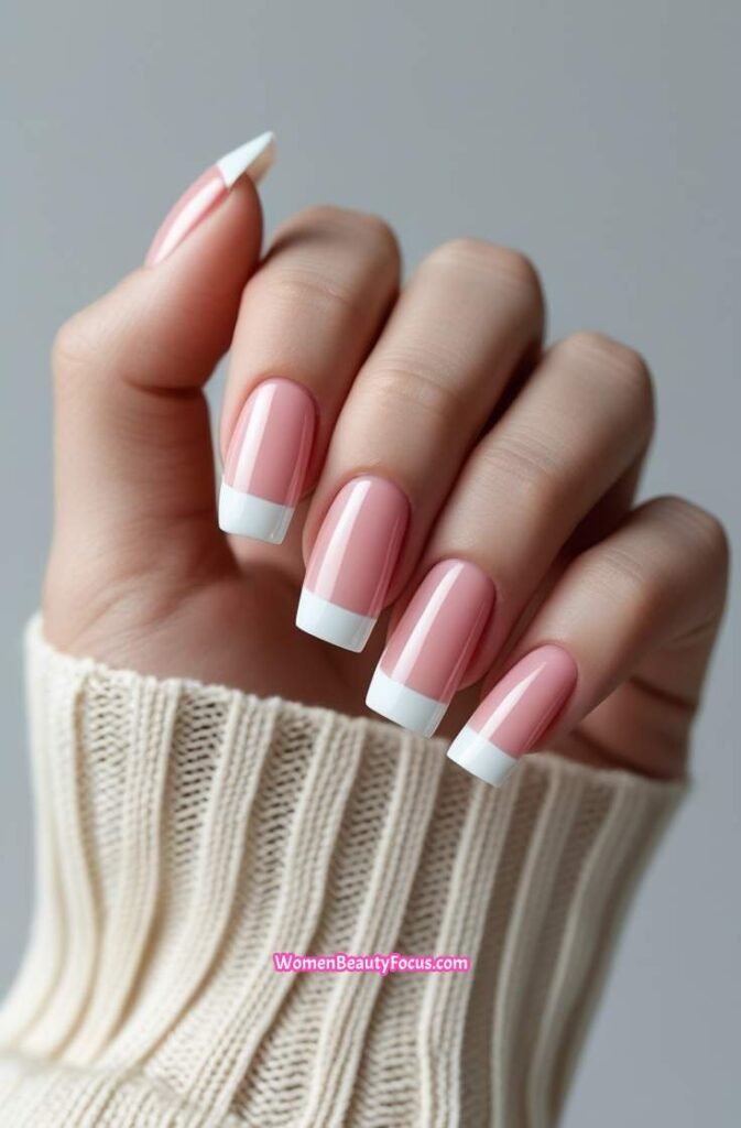 19. Short French Tips with Crisp Edges