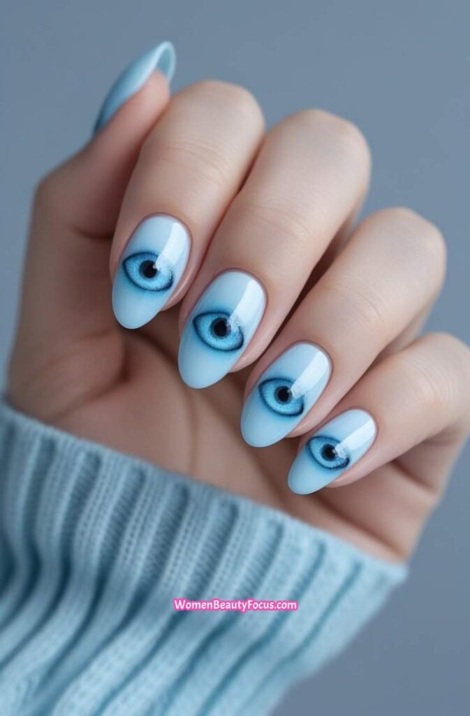 19. Sky Blue Cat Eye Nails