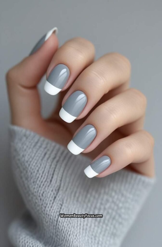 19. Soft Grey and White Nails