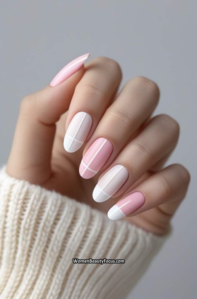 19. Soft Pink and White Minimalist Nails