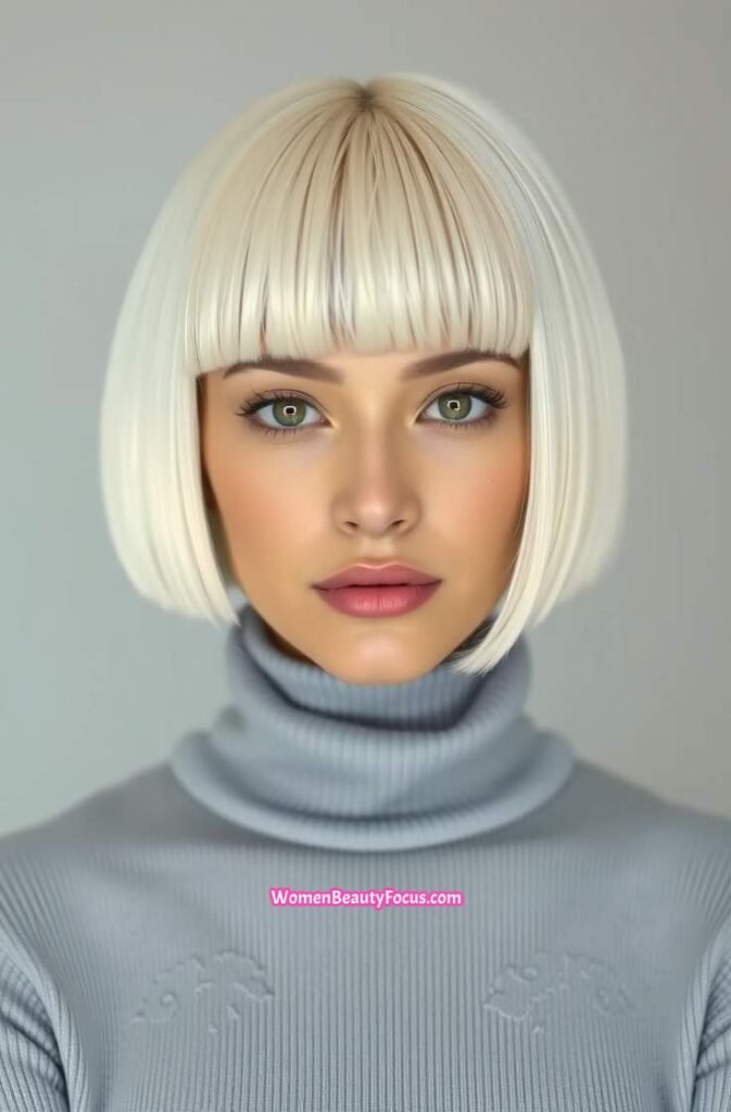 19. Soft Platinum Blonde Bob with Blunt Ends FrontStraight View