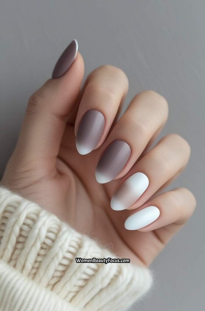 19. Soft Taupe and White Ombre Nails