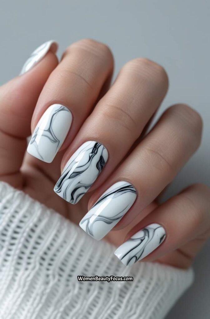 19. White Marble Nails