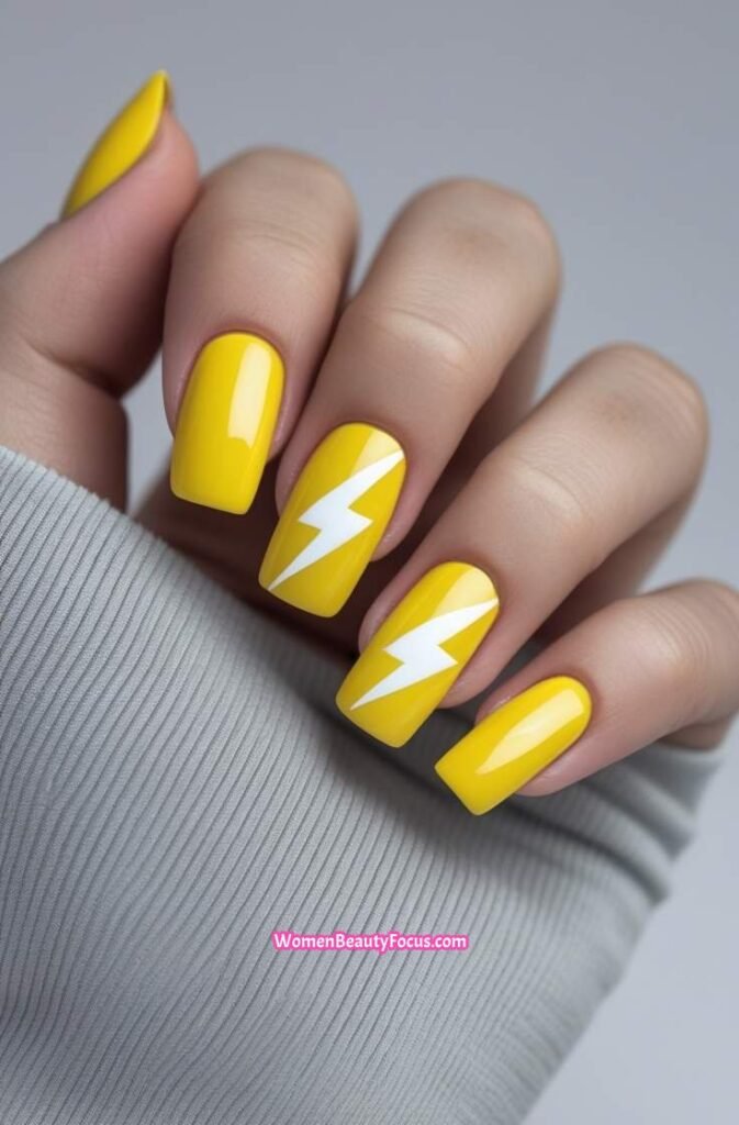 19. Yellow Nails with Lightning Bolt Art