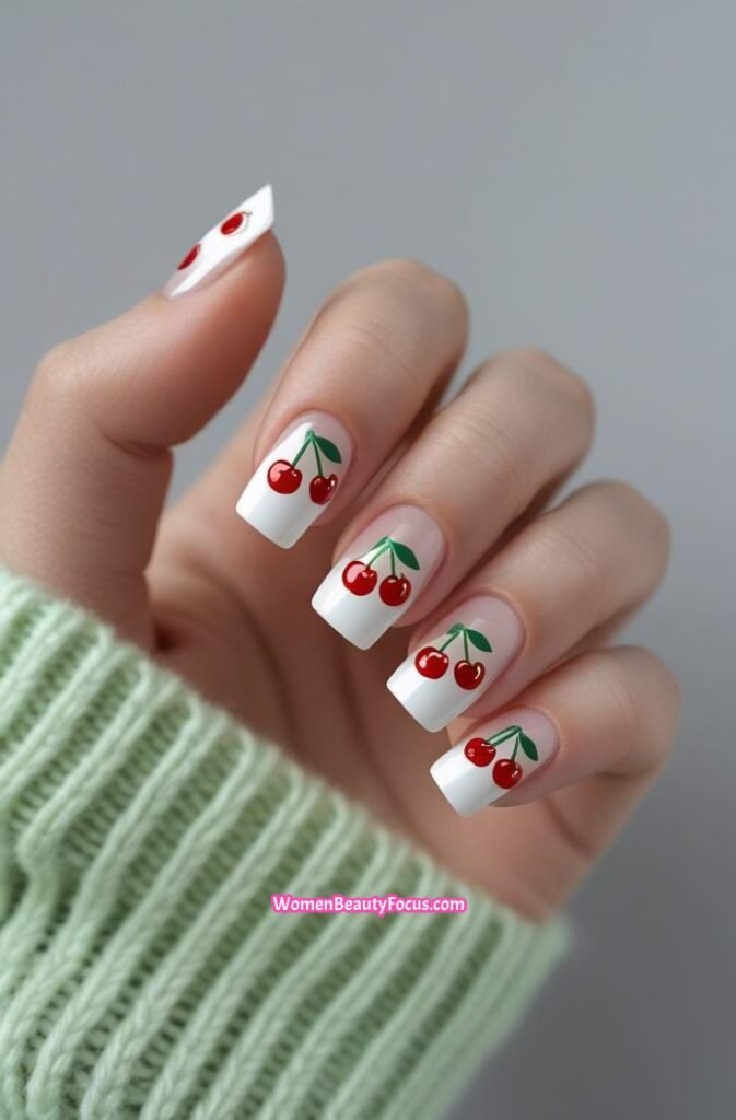 2. Cherry Print French Tips