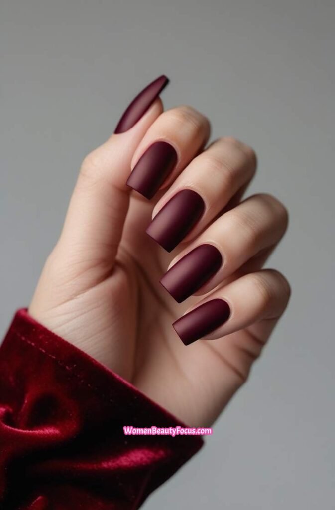 2. Matte Burgundy Square Nails