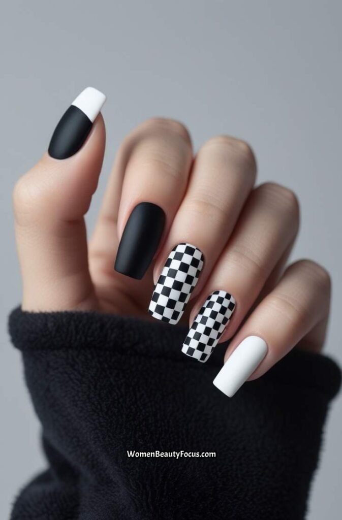 2. Matte Checkerboard Nail Art