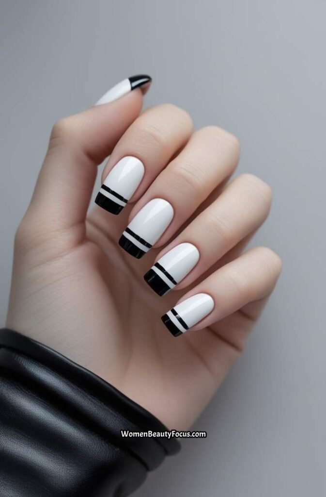 2. Minimalist Black and White Nails