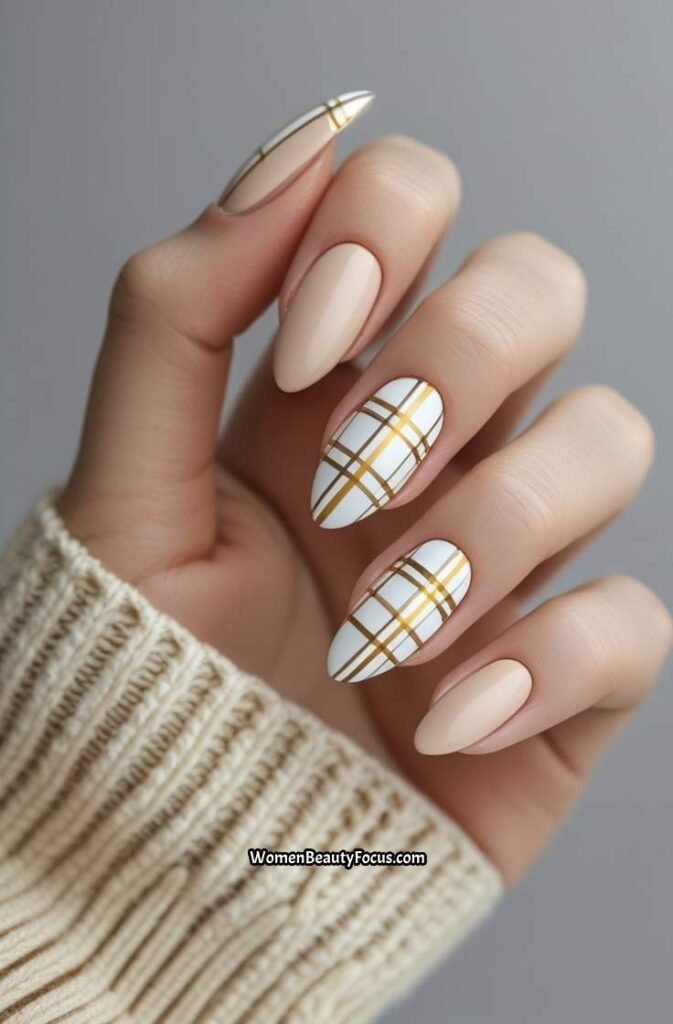 2. Neutral Plaid with Gold Striping