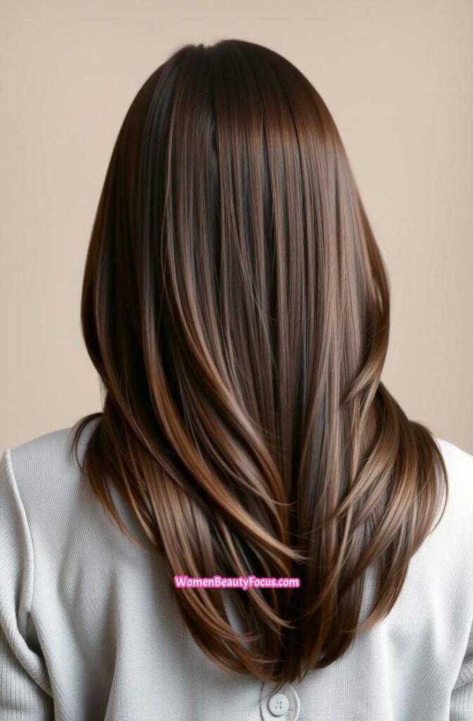 2. Rich Espresso Brown with Sleek Long Layers Back View