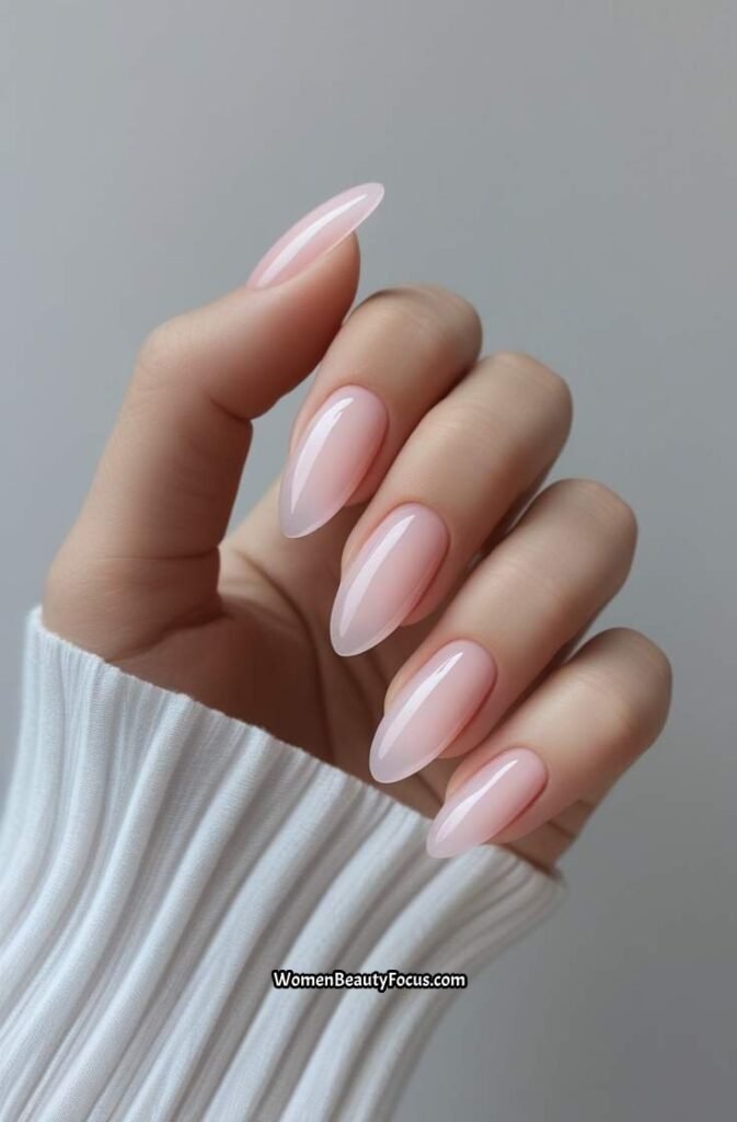 2. Sheer Pink Almond Nails with Milky Finish