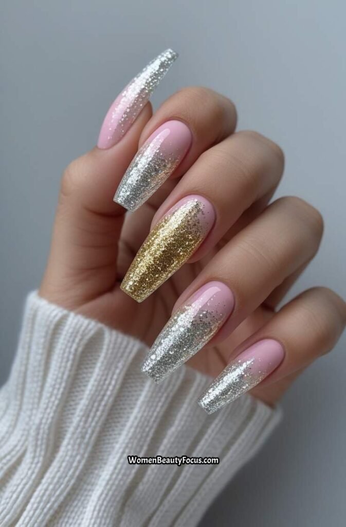 2. Sparkling Glitter Nails with Subtle Ombre