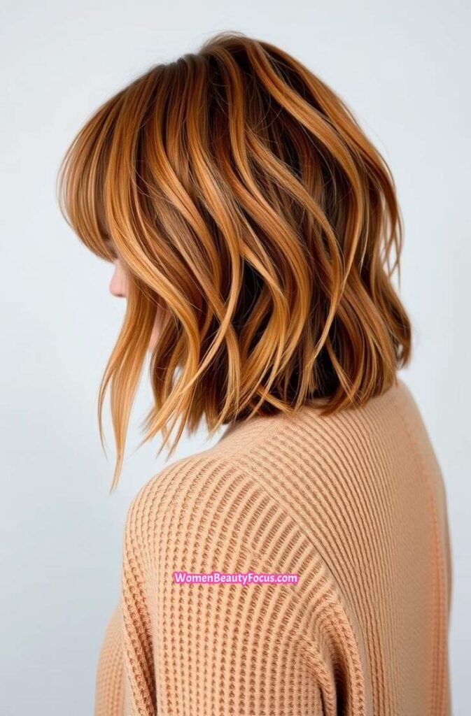 2. Tousled Copper Lob with Blunt Ends Back View