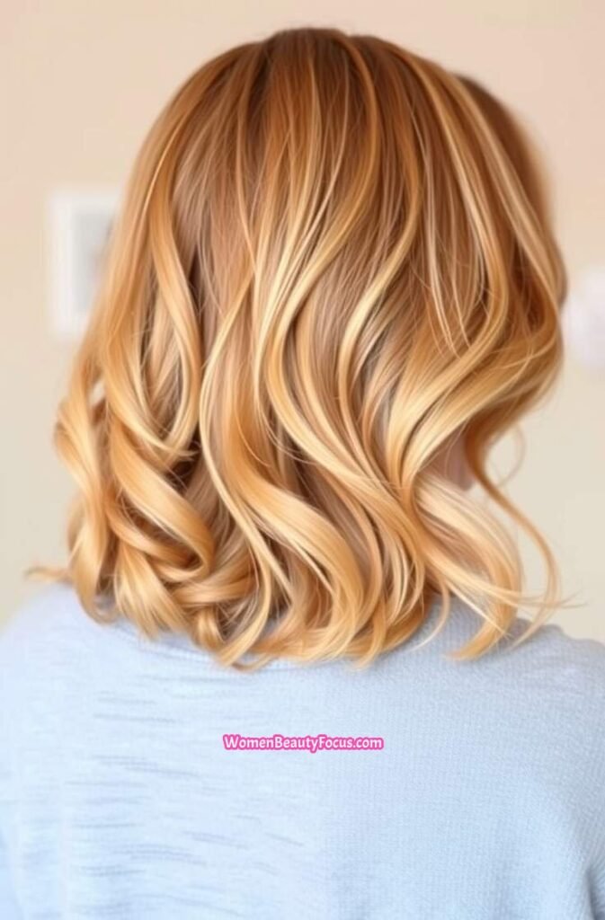 20. Back View of Peach Medium Length Cut Back View