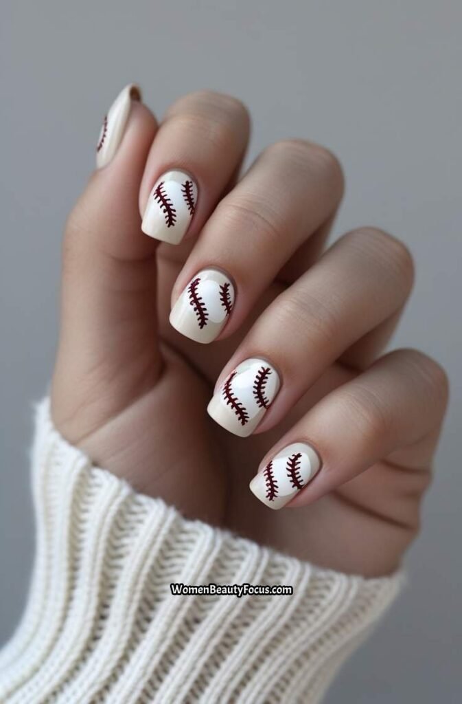 20. Baseball Ball Icon Nails