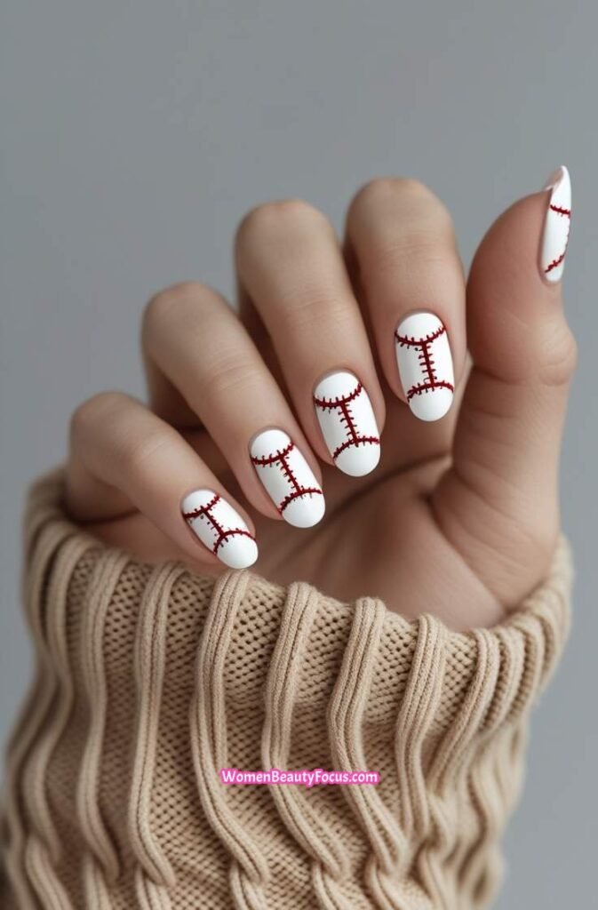 20. Baseball Minimalist Line Art Nails