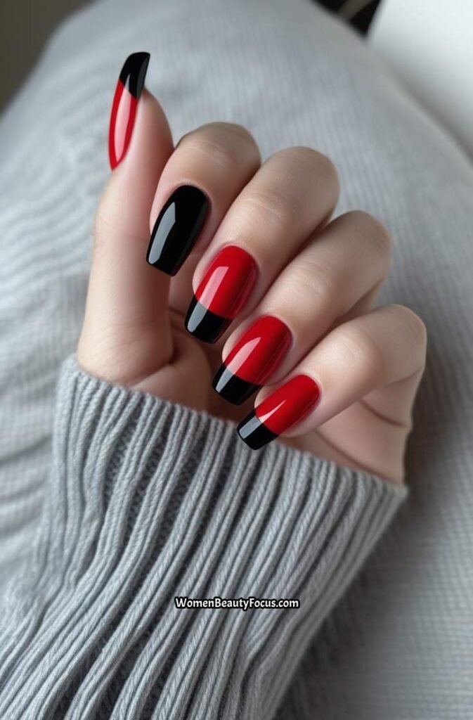 20. Black French Tips with Red Accents