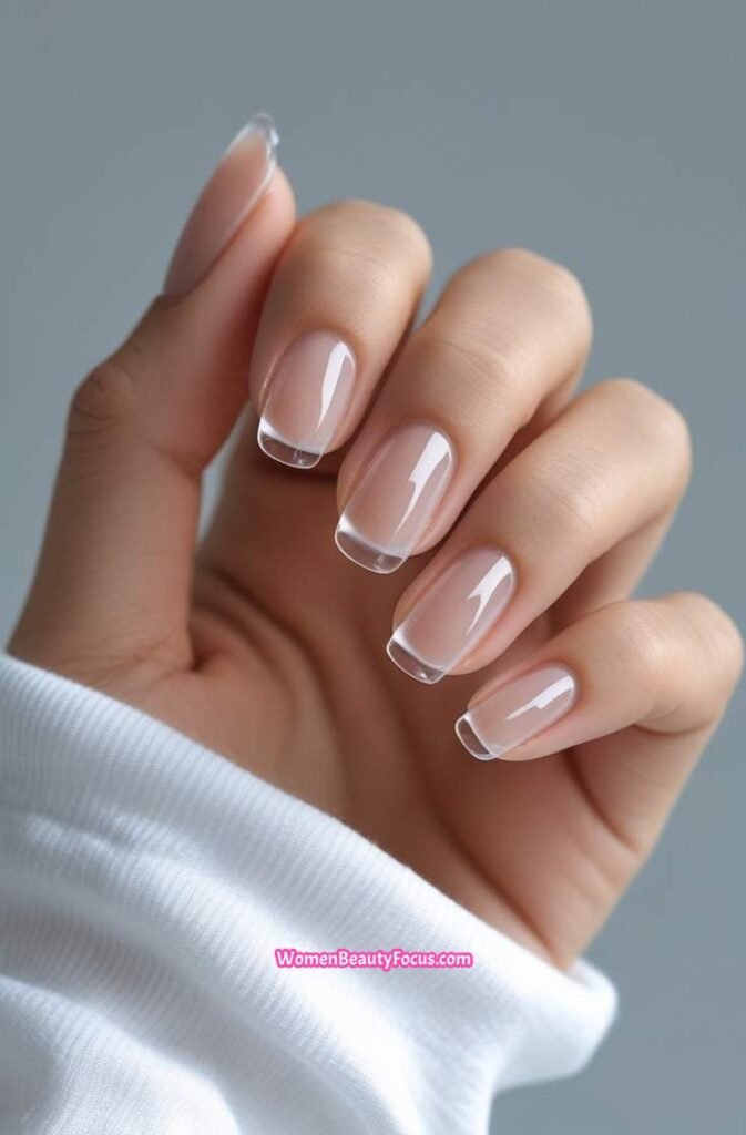 20. Clean Transparent Nails with Shine