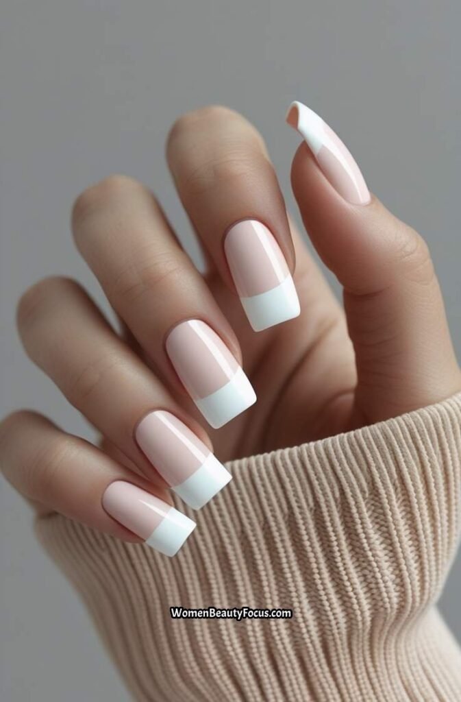 20. French Square Nails with a Neutral Twist