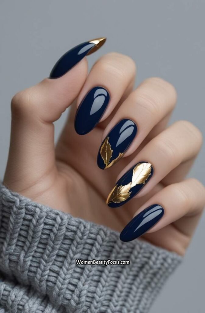 20. Navy Blue with Metallic Gold Leaf