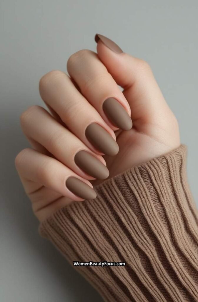 20. Neutral Brown Nails with Matte Finish