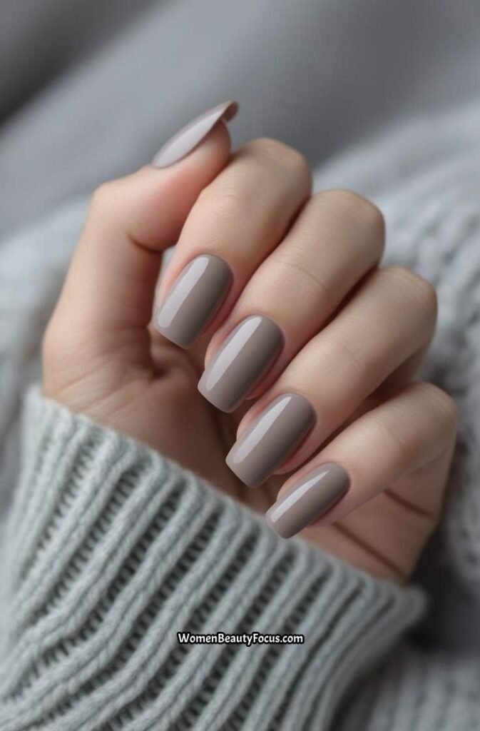 20. Neutral Taupe Nails with Glossy Finish