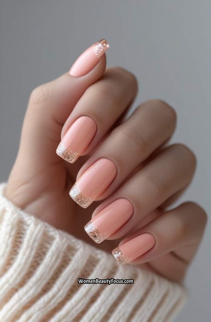 20. Peachy Pink with Glitter Tips