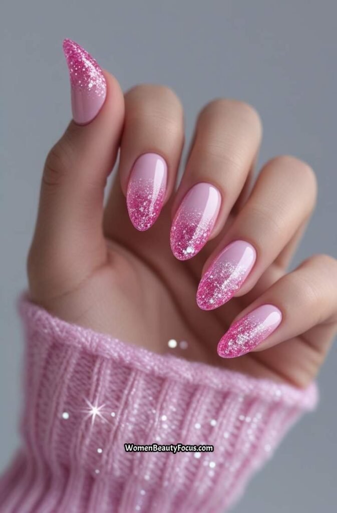 20. Pink Glitter Gradient Nails