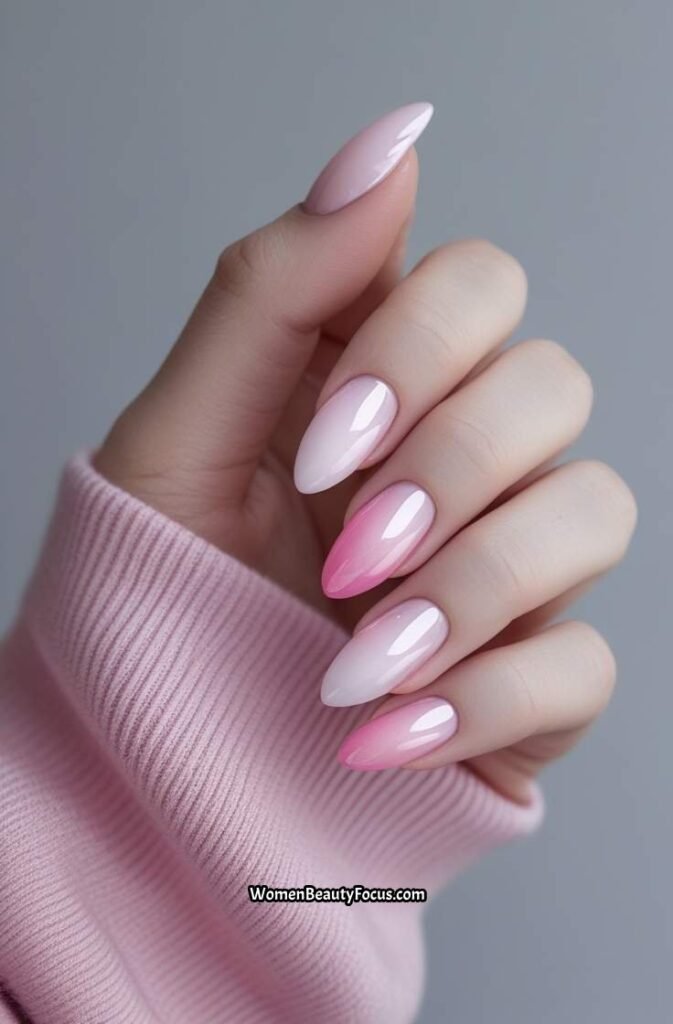 20. Pink Ombre Almond Nails with S