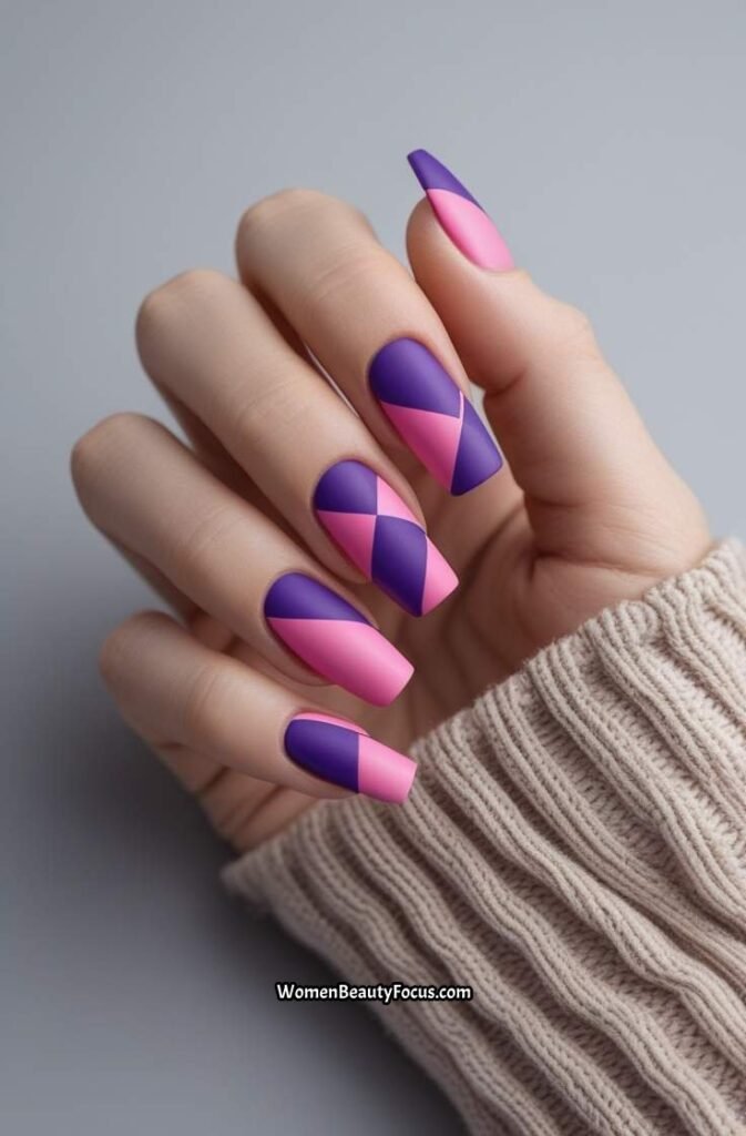 20. Purple and Pink Geometric Nails