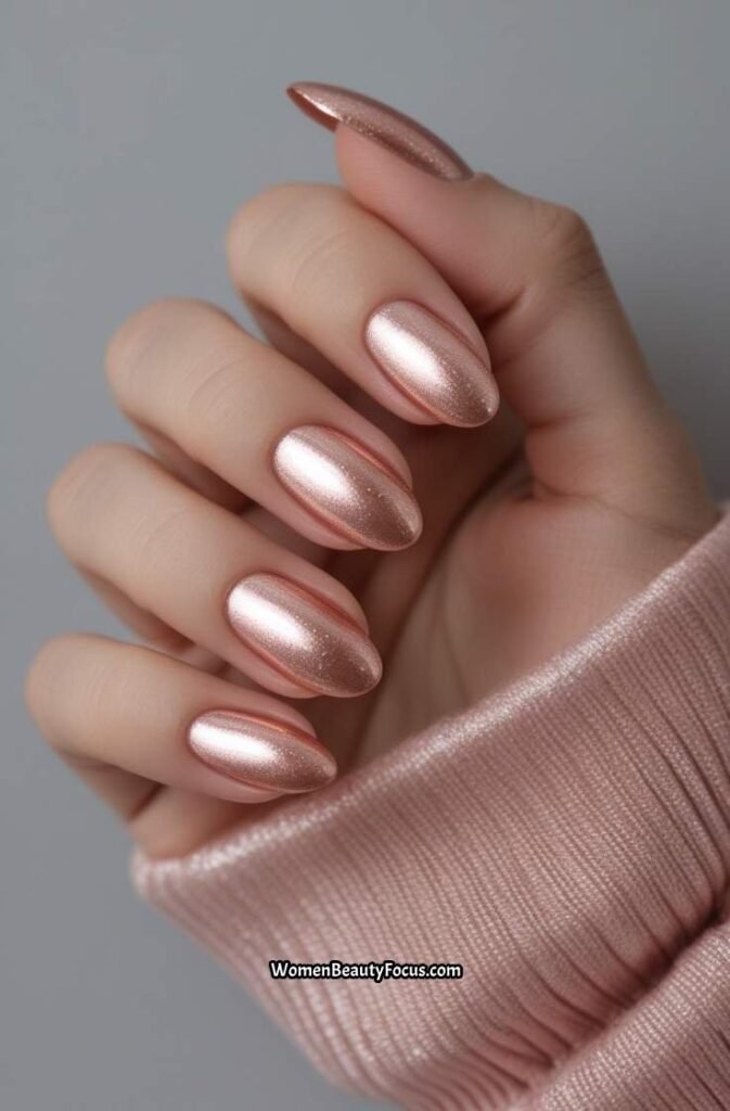 20. Shimmering Rose Gold Nails