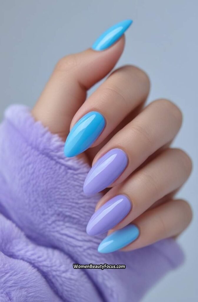 20. Sky Blue and Lavender Ombre Nails
