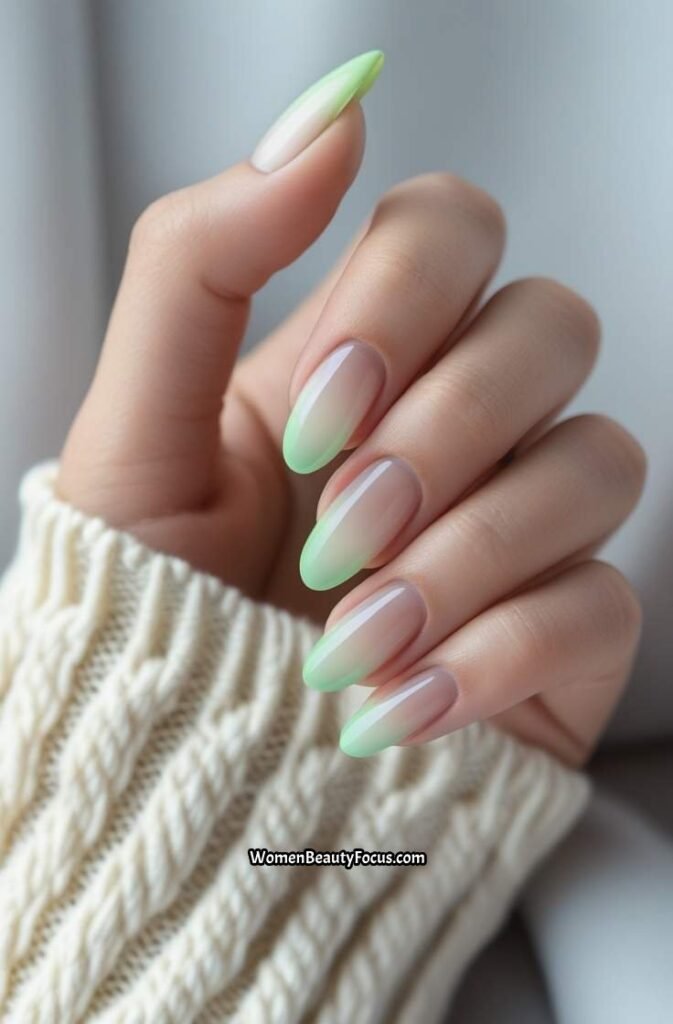 20. Soft Green French Fade Nails