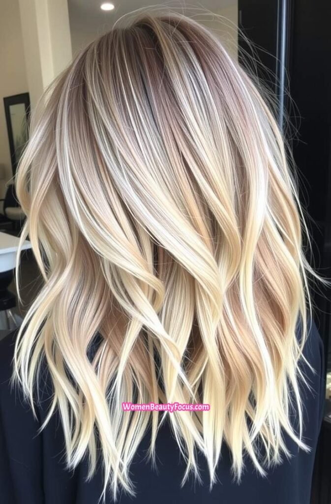 20. Tousled Layered Cut with Ash Blonde Highlights Back View
