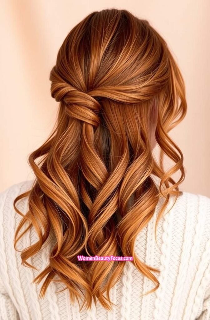 20. Twisted Half Up Copper Hairstyle Back View