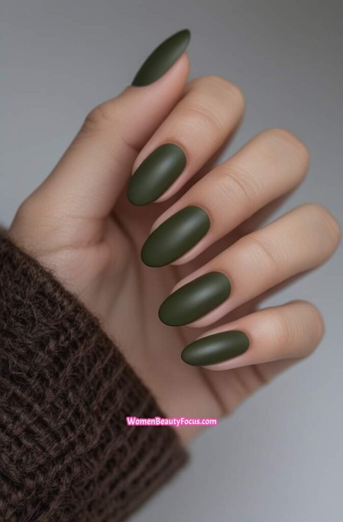 21. Army Green Nails with Matte and Gloss Combo