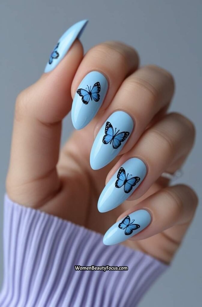 21. Blue Butterfly Accent Nails